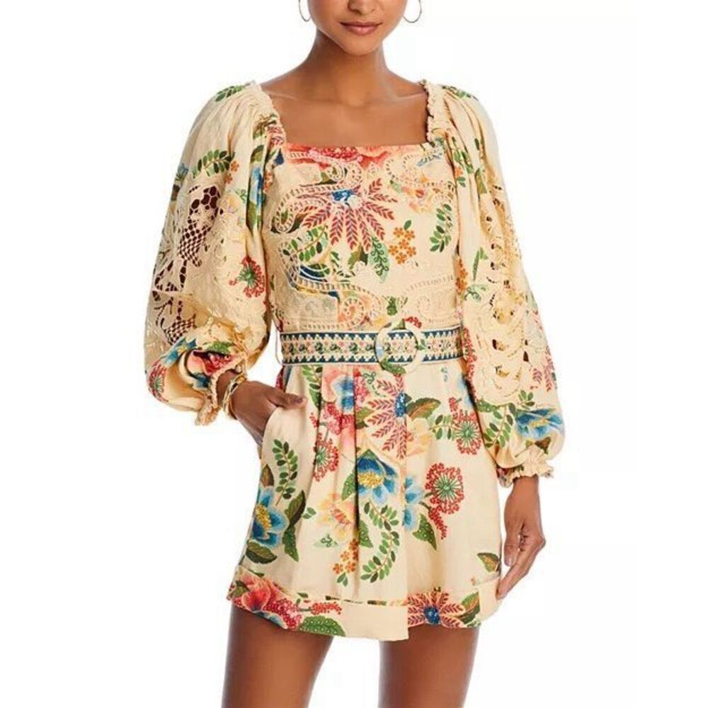 FARM Rio Women's Multicolor Crochet Lace Delicate Garden Romper Size Small NWOT